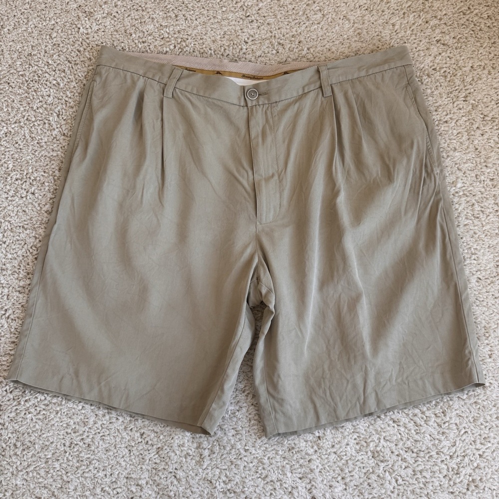 Tommy Bahama Pleated Shorts Mens 40 Tan Excellent 100% Silk Relaxed Luxury